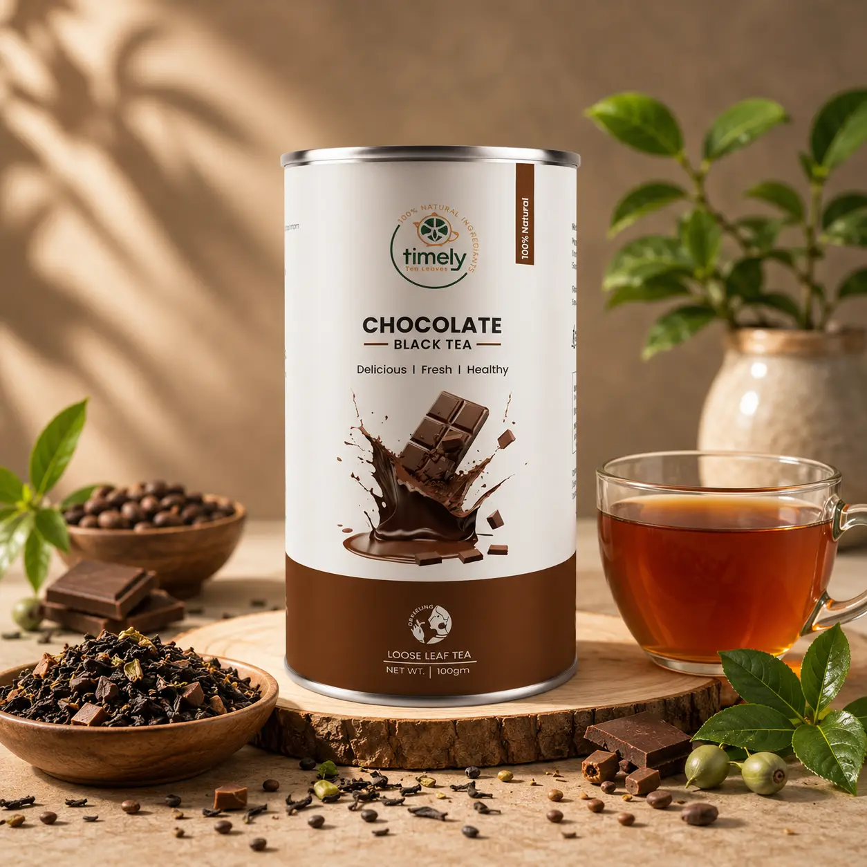 Timely Tea Chocolate Black Tea with Assam black tea and natural cocoa extract