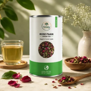 Timely Tea Rose Paan Green Tea with fragrant rose petals and premium green tea leaves