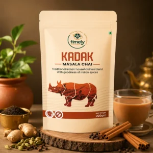 Kadak Masala Chai Tea by Timely Tea made with premium Assam tea and authentic Indian spices.