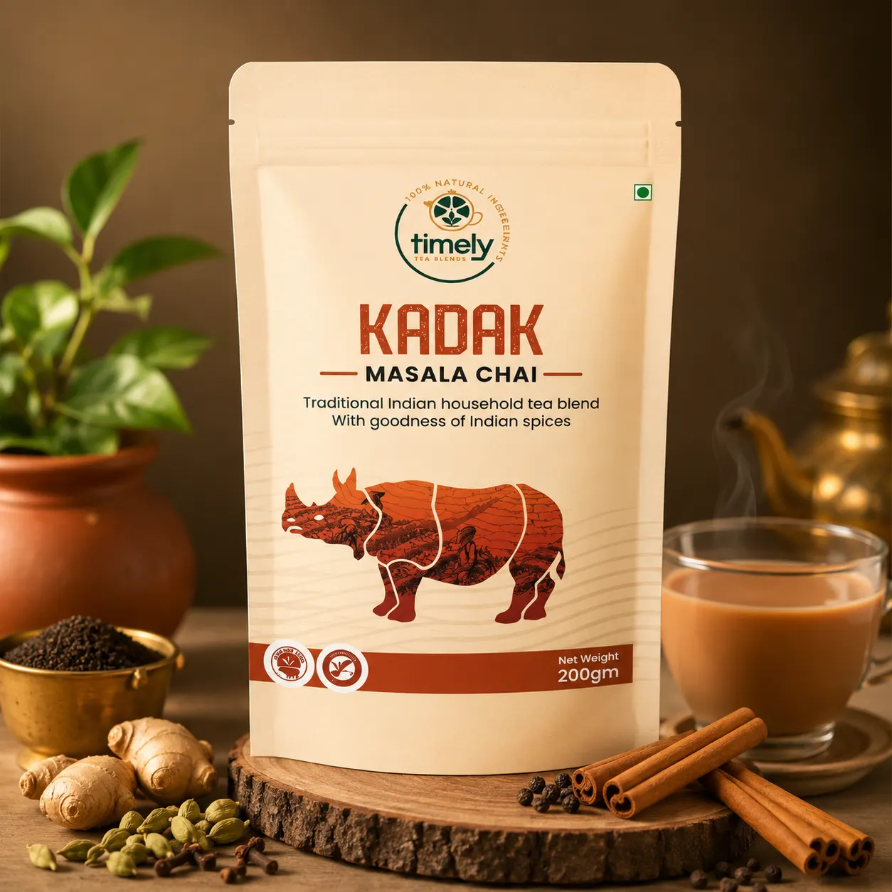 Kadak Masala Chai Tea by Timely Tea made with premium Assam tea and authentic Indian spices.
